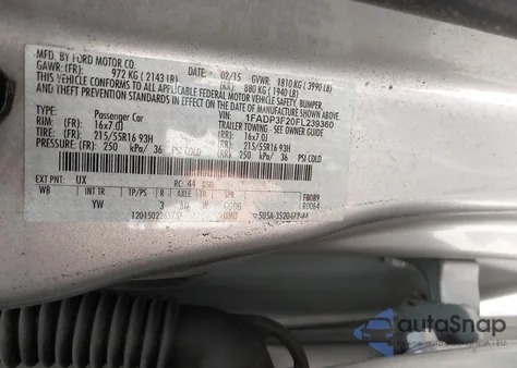 2015 Ford Focus Se z USA, uszkodzony, nr VIN 1FADP3F20FL239360